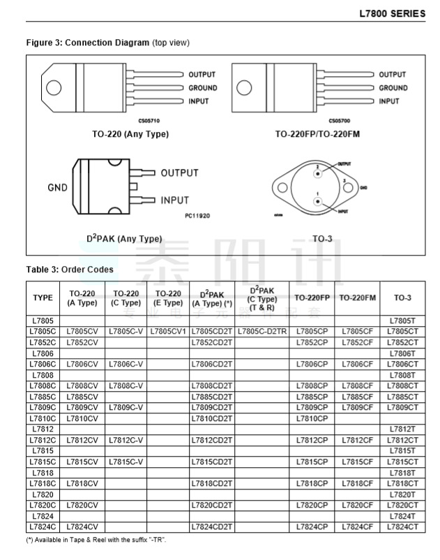 插件三端稳压器 l7805cv 7805 1.5a 5v 直插to-220 国产大芯片