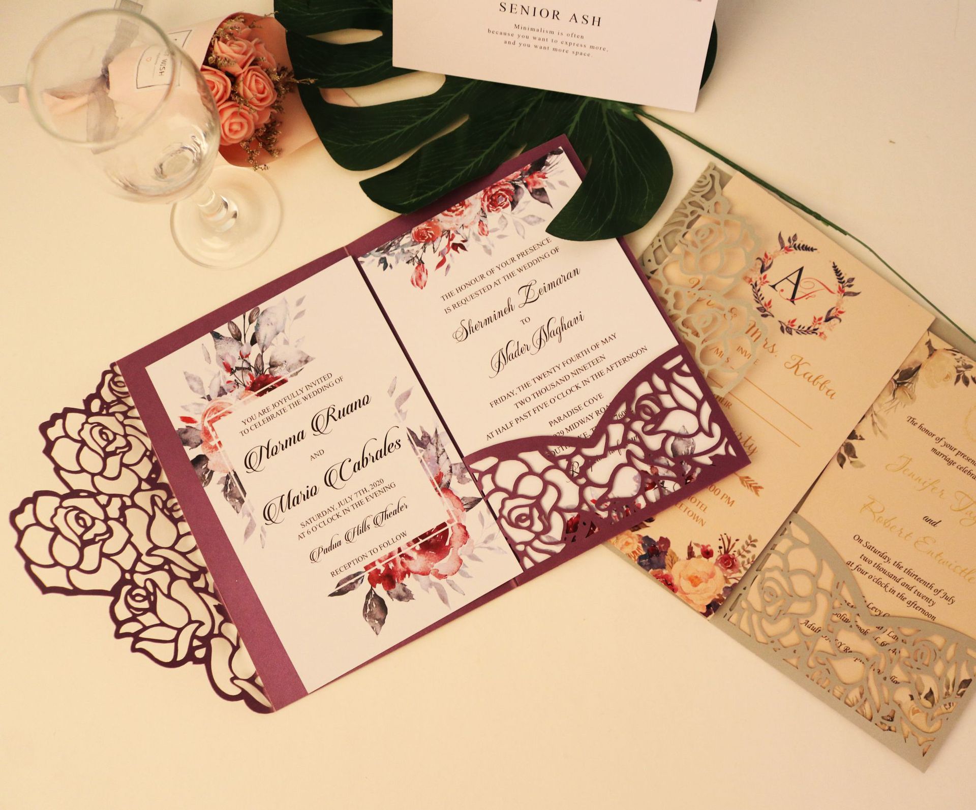 中国红结婚请帖北欧婚礼请柬商务邀请函晚会卡片红色喜帖