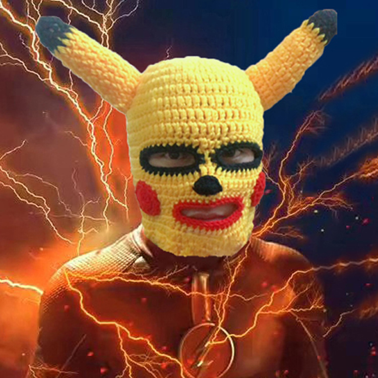 大赢家大鹏同款抖音恐怖分子皮卡丘头套悍匪面罩搞怪沙雕毛线帽男