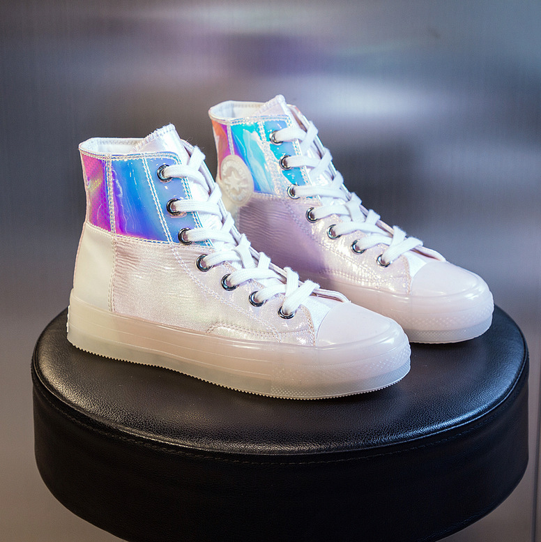 短靴秋冬新款1970镭射高帮拼接变色龙情侣鞋韩版休闲学生女水晶底