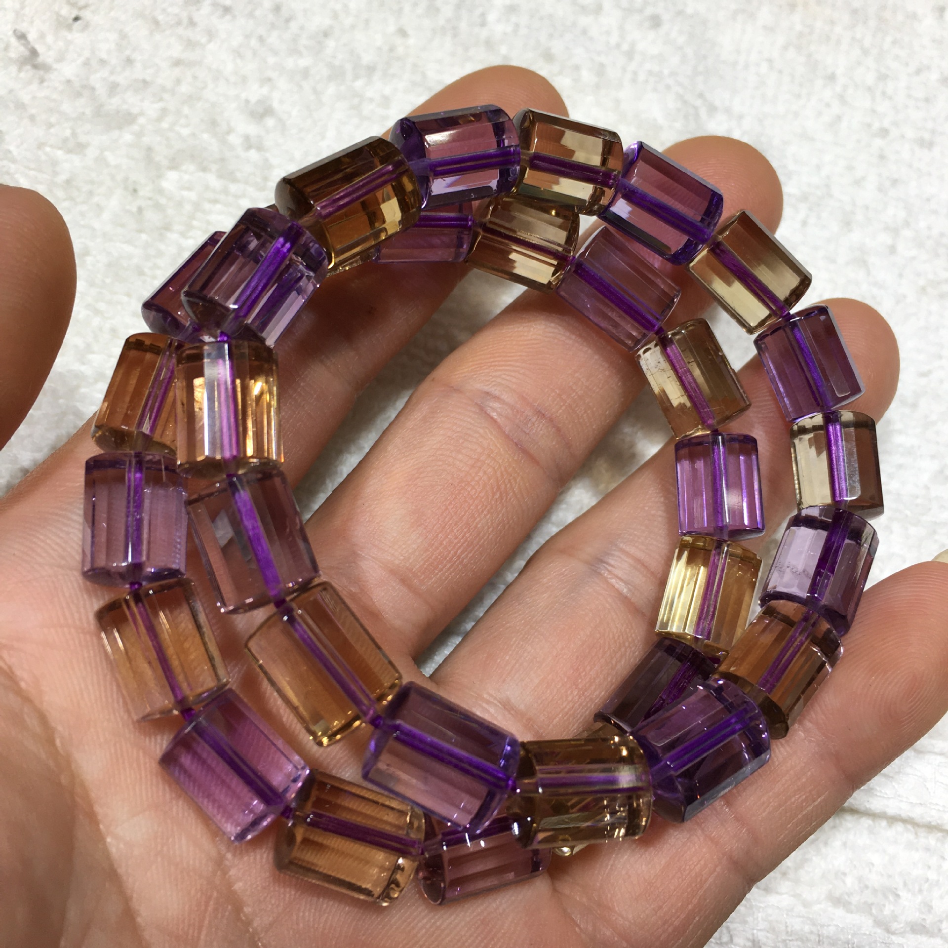 黄水晶紫水晶切面手链