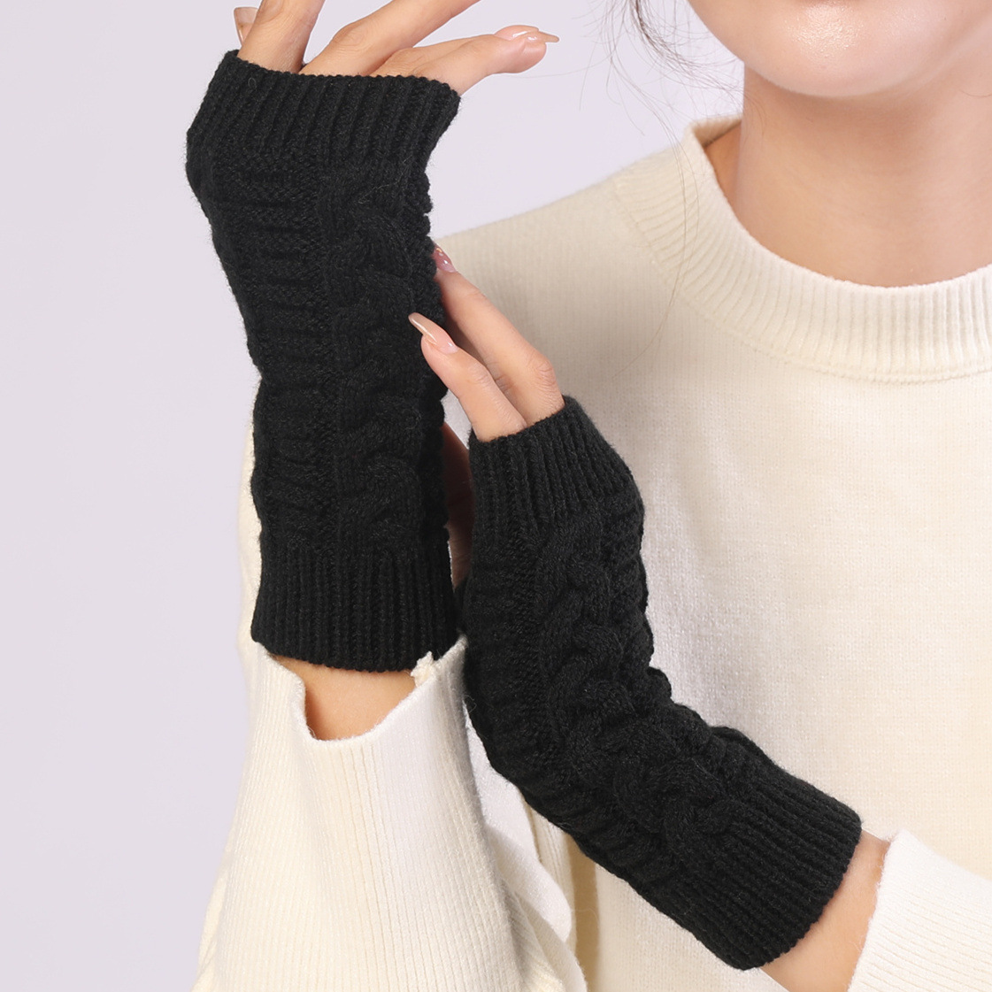 G105 Short Twist Fashion Gloves Autumn and Winter Men's and Women's Korean-Style New Knitted Wool Keep Warm Half Finger Open Finger Gloves