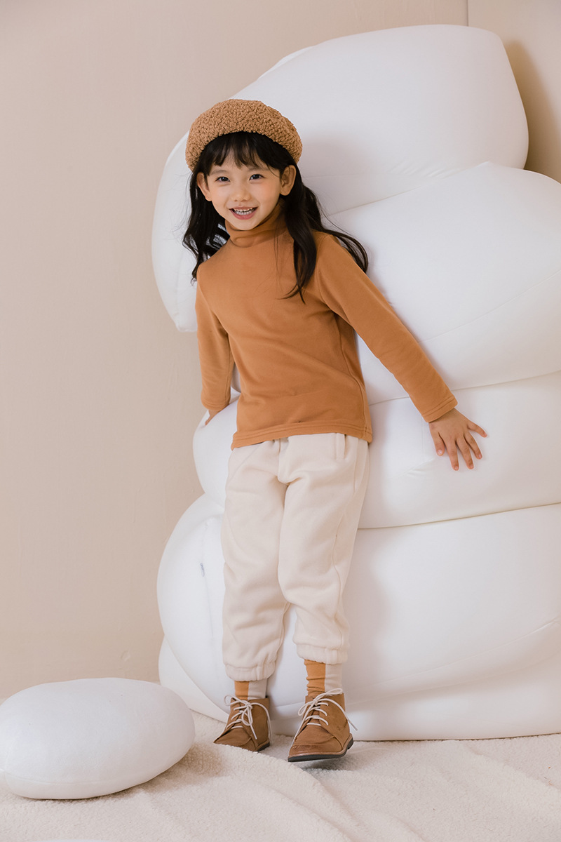 小懒猫童装冬季新品德绒加厚发热高领打底衫男女儿童玻尿酸亲子装