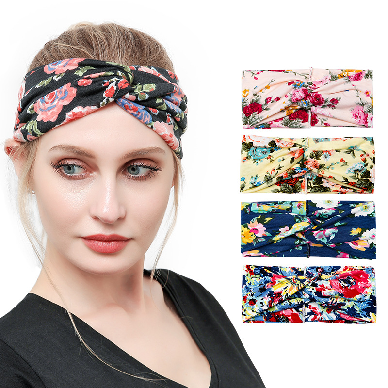 European and American Cross Hair Band Temperament Printed Knotted Headband for Women Wide-Edged Headband Headband Accessories Hair Accessories Wig Gifts