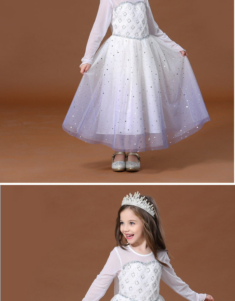 2020夏冰雪奇缘2爱莎公主裙女童新款艾莎公主白色连衣裙礼服童裙