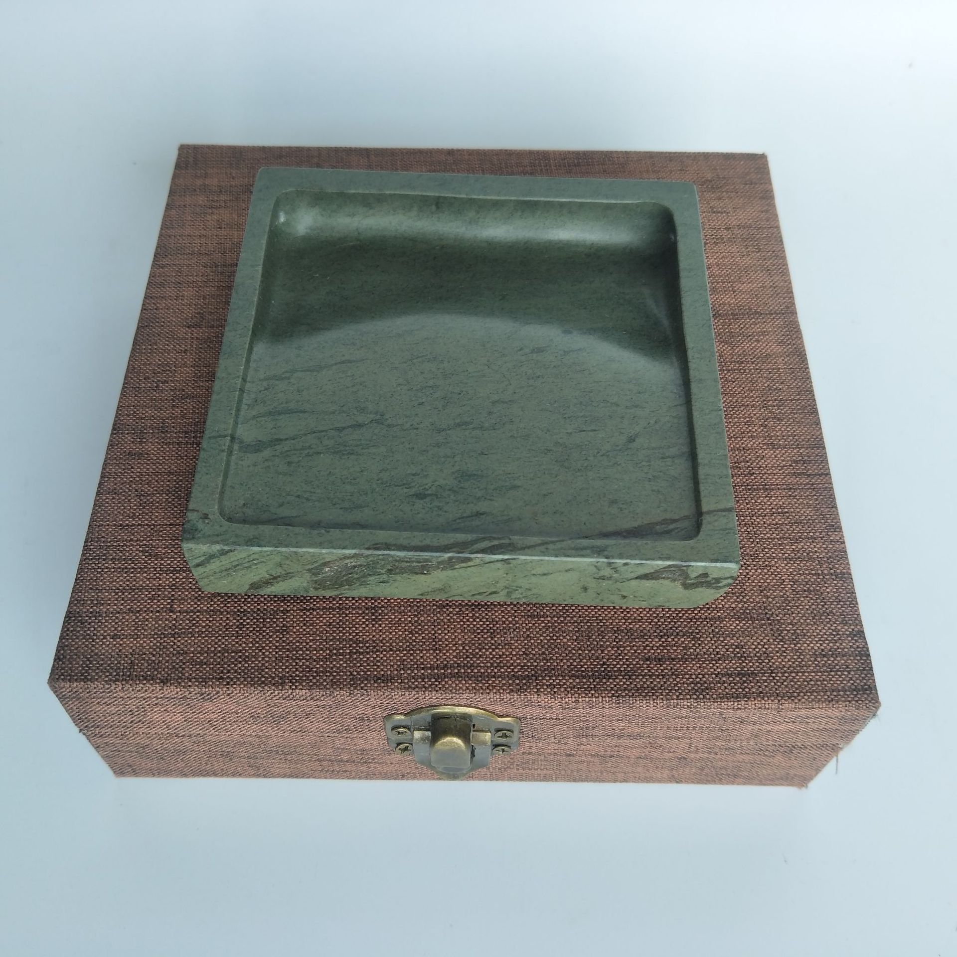 端砚批发绿端宋坑4寸方形砚台初学写小楷书法书画实用砚台配锦盒
