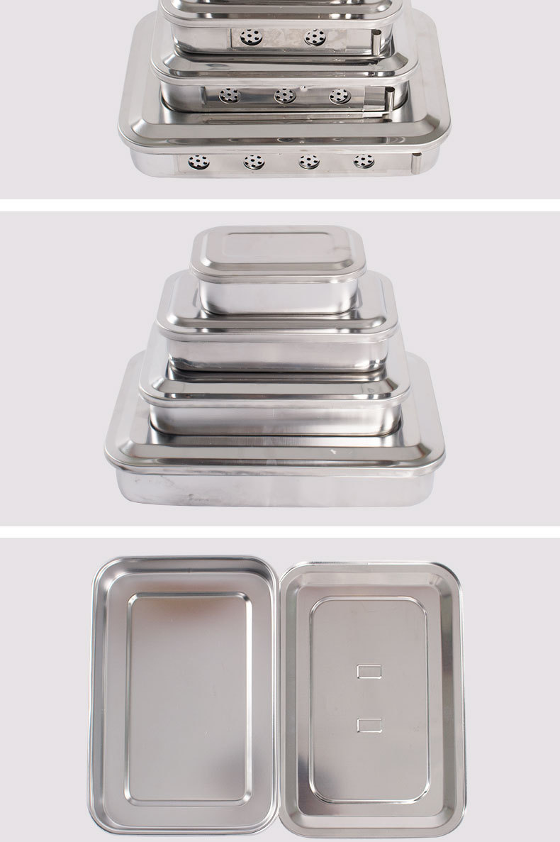 304不锈钢消毒盒托盘有孔消毒方盘牙科器械盒防碘伏消毒盒