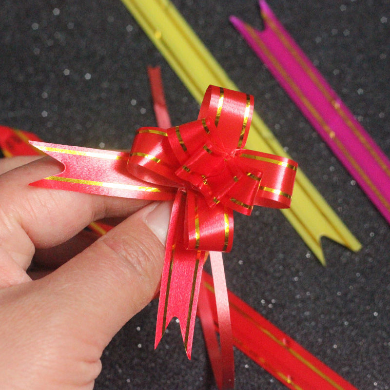 节庆用品批发 蝴蝶结扎花 礼品盒包装饰抽拉花 18#金边玫瑰手拉花