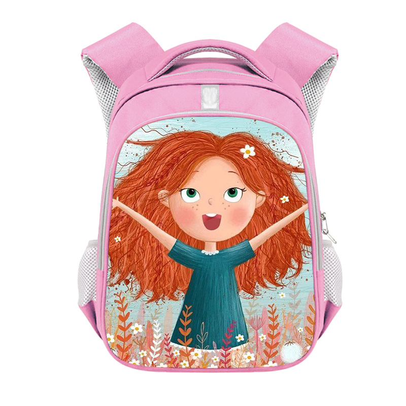 New Cartoon Girls' Primary School Student Backpack Polyester Girls' Pink Schoolbag Fashion Burden Reduction Reflective Stripe Backpack