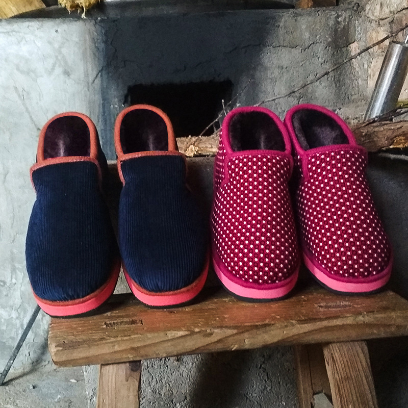手工棉鞋女冬季保暖加绒加厚底包跟纯手工棉拖鞋老棉鞋男毛线妈妈