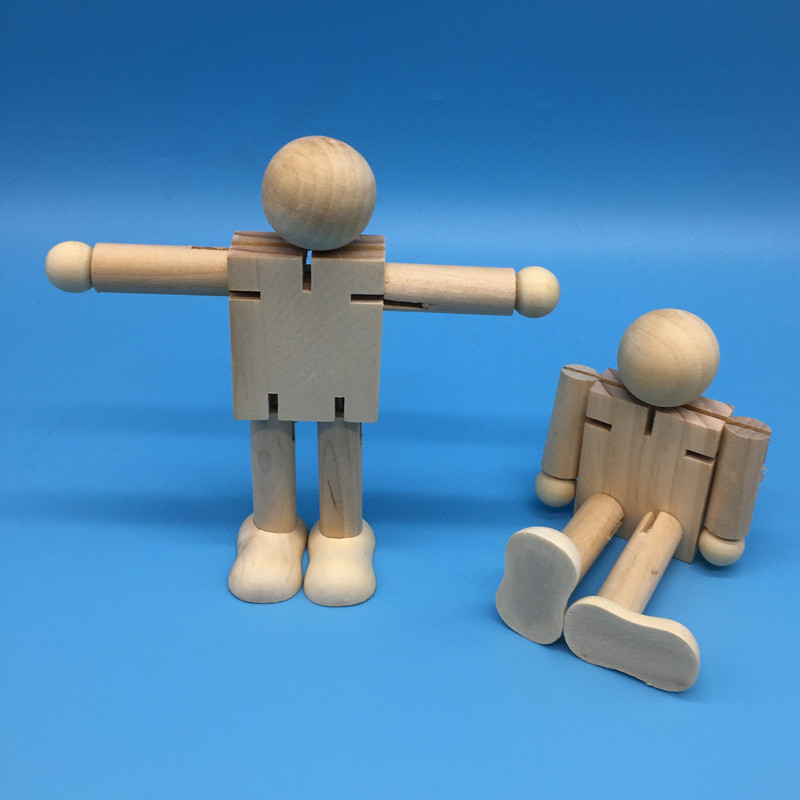 绘画涂鸦木头人白坯diy木制机器人人偶关节木偶手工玩具厂家直销