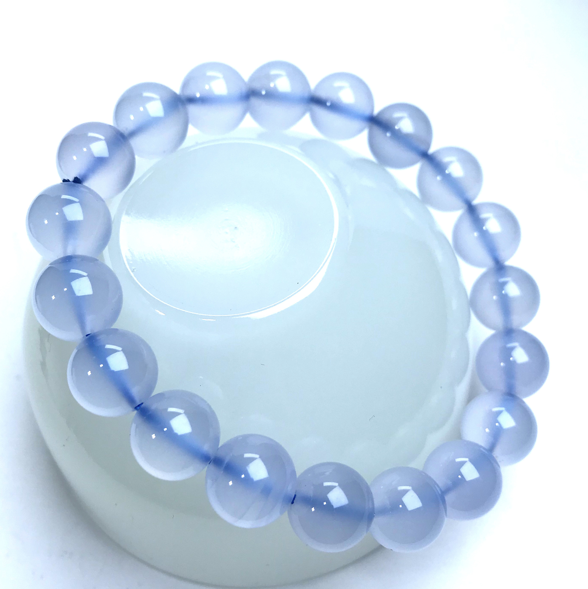 天然水晶海蓝玉髓手串原矿土耳其原色水晶单圈圆珠手串冰蓝饰品
