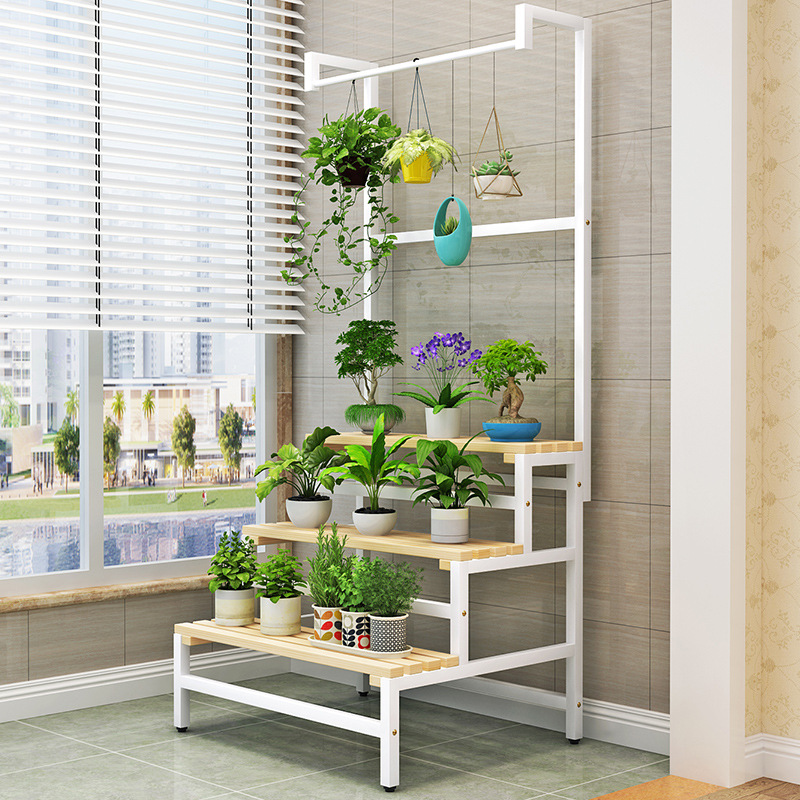 阳台花架子落地式多层客厅多肉绿萝吊篮置物架挂架铁艺花盆实木