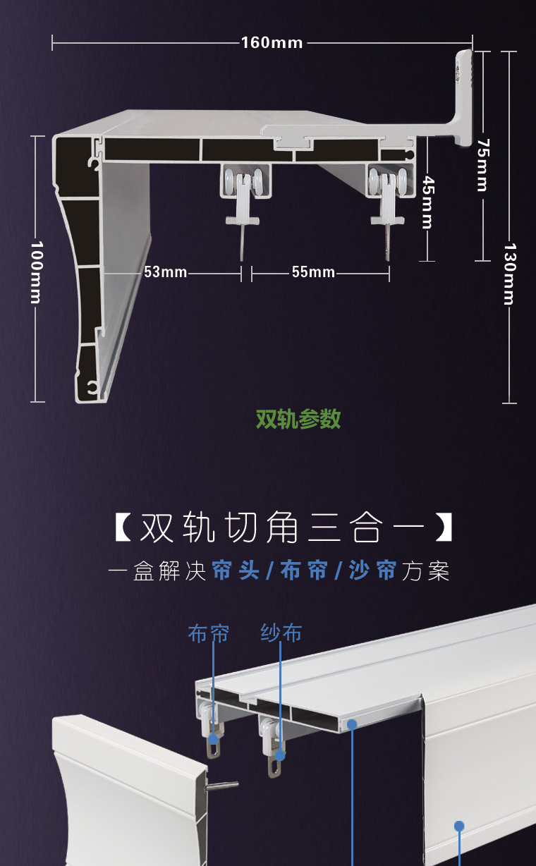 欧式窗帘盒挡板一体窗帘支架配件铝合金窗帘轨道子窗帘杆窗帘盒子