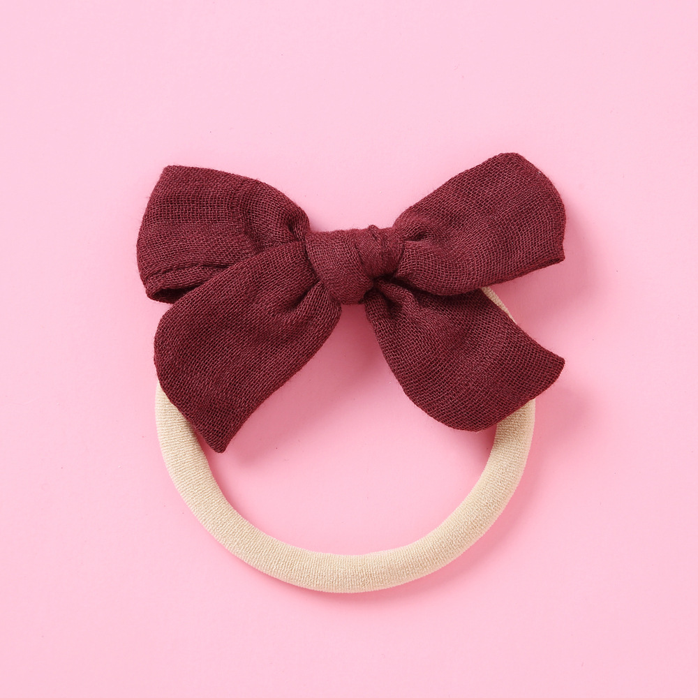 欧美热销宝宝蝴蝶结头带 muslin纯色竹纤维纱布尼龙发带 婴儿发饰