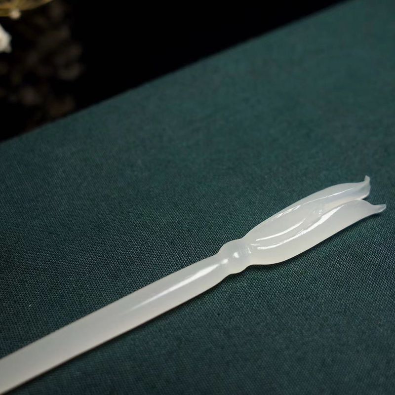 温润斋天然和田玉青海料白玉玉石玉兰花簪子送证书女款中国风头饰