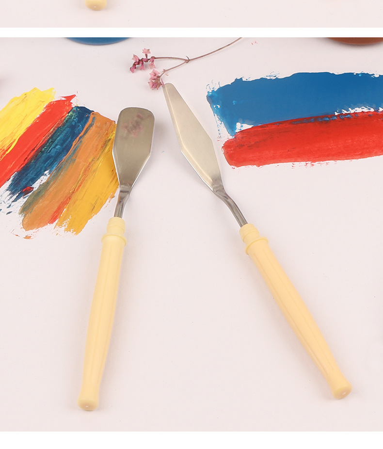 优质木质水粉水彩颜料不锈钢油画刮刀方形圆形尖铲调色刀绘画用品