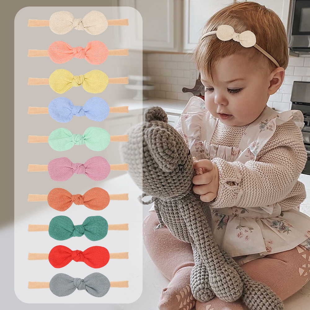 Sweet Candy Color Cotton and Linen Solid Color Hair Band Seamless Nylon Elastic Headband Ear Bow Infant Hair Band