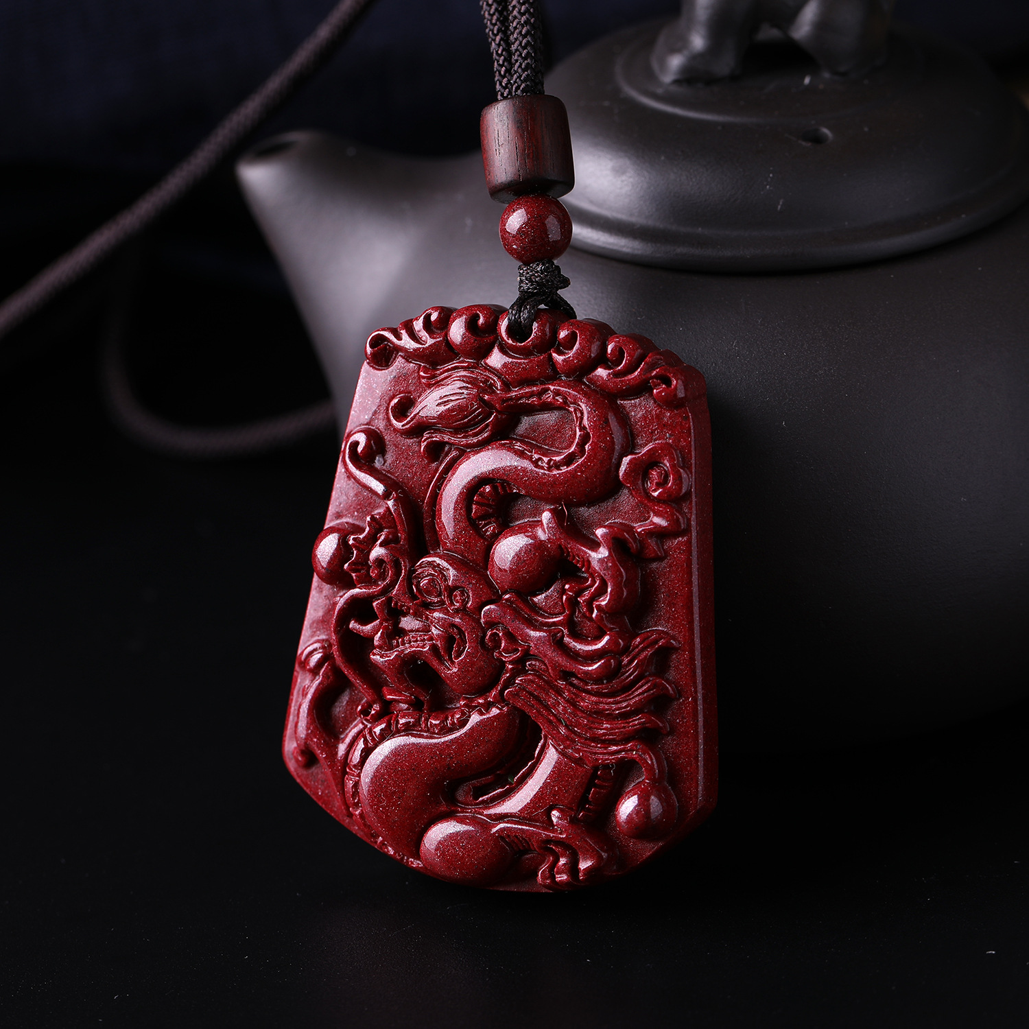 厂供 天然朱砂龙牌吊坠 原矿紫金砂龙吊坠项坠 大气龙腾四海bixie