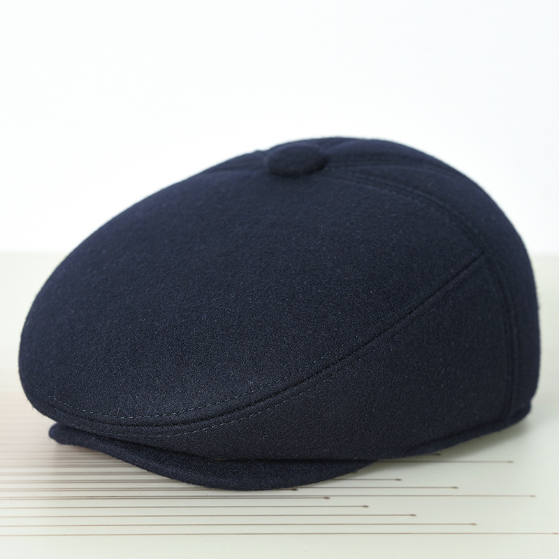 新款中老年秋冬棉质护耳鸭舌帽保暖冬季老人帽子男士棉帽子贝雷帽