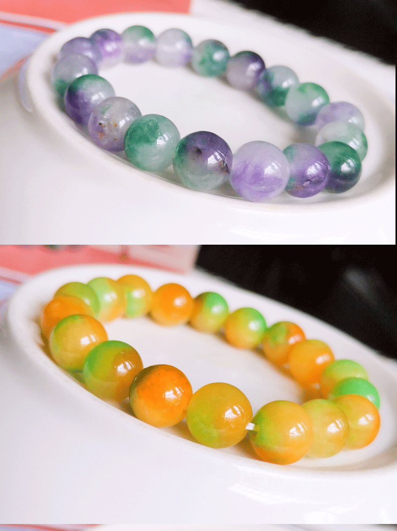 天然五彩玉石佛珠手串10mm单圈玛瑙绿玉马来玉手链地摊厂家货源