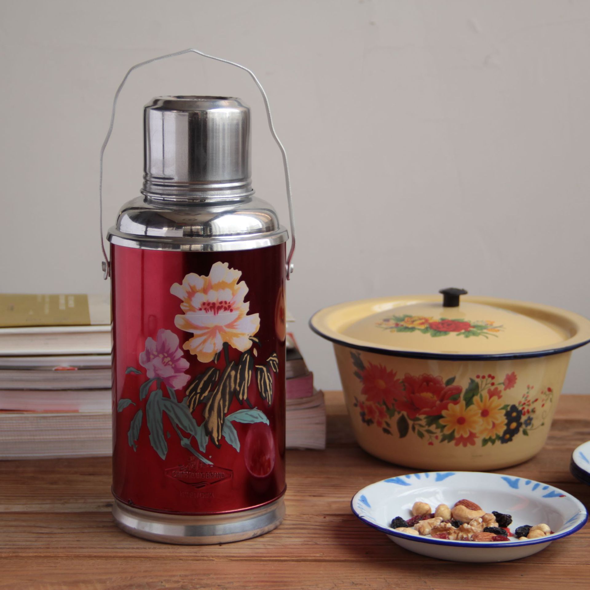 多颜色 老式复古印花0.8升小热水瓶暖水瓶保温瓶奶茶冰粉市井火锅