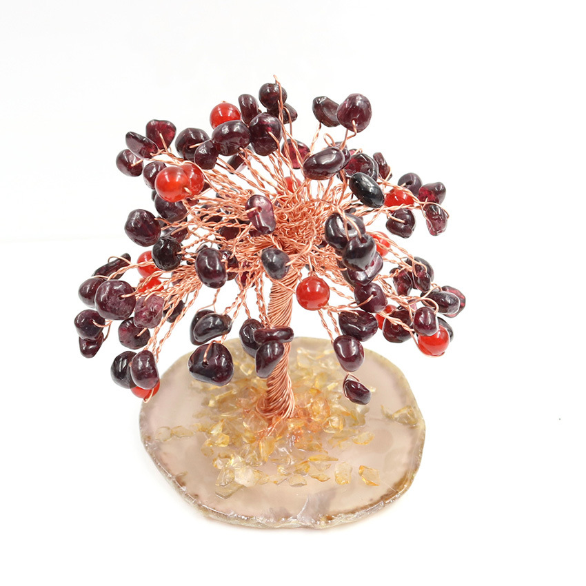 天然水晶碎石果实发财树 生命树摆件招财树工艺品居家摆件装饰品