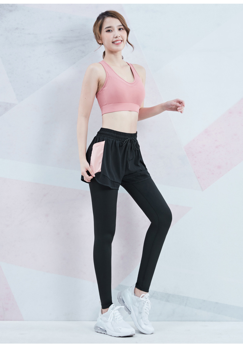 秋冬季款显瘦速干瑜伽裤女健身房防走光假两件紧身裤跑步训练服