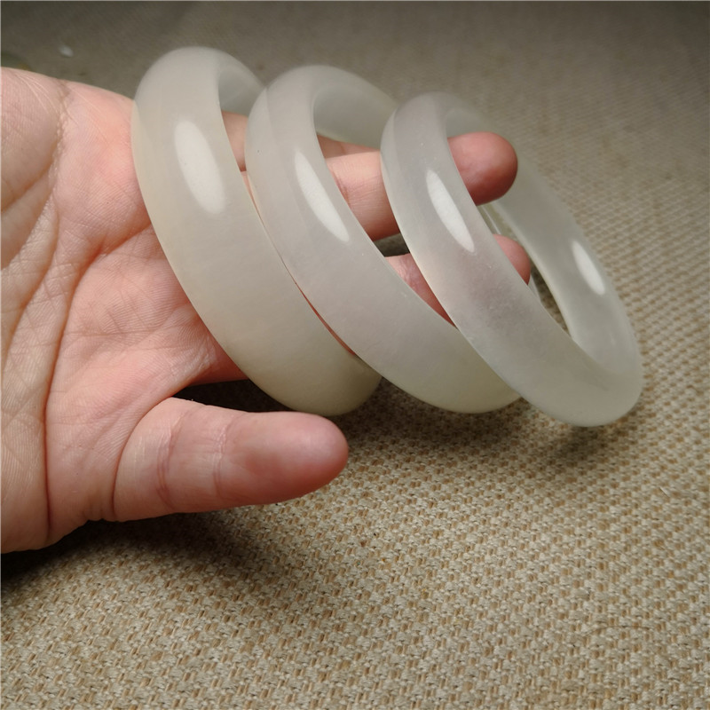 天然阿富汗蚕丝玉手镯女款精品玉石冰种手镯a货白玉节日礼品