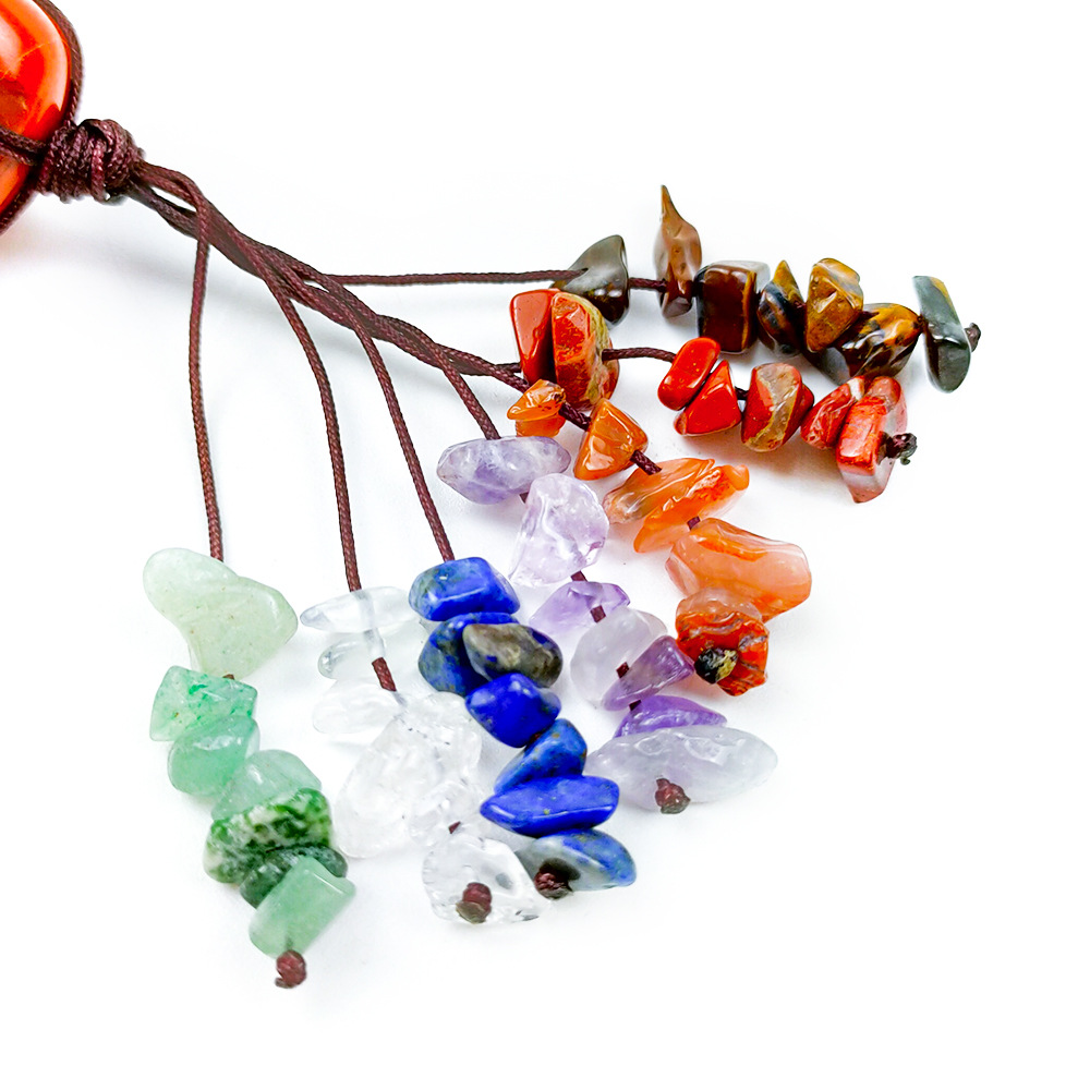 天然石七彩七脉轮不规则挂件能量石七脉轮彩色汽车挂饰手工编织