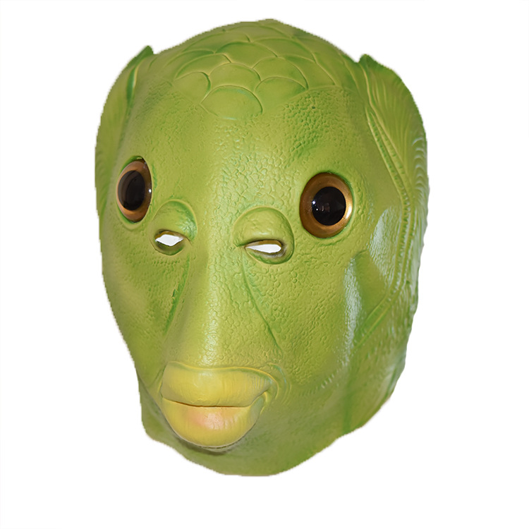 网红绿鱼人面具怪怪鱼头套万圣节抖音同款cos搞怪动物鱼头道具