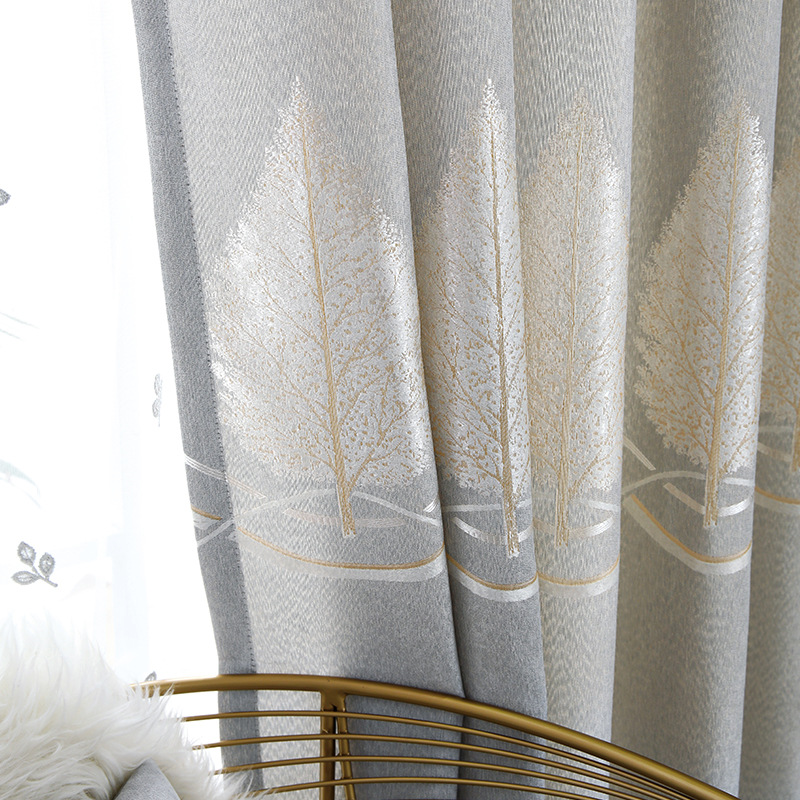 柯桥窗帘布批发 新中式提花布窗帘半遮光定制 新款竹节棉提花窗帘