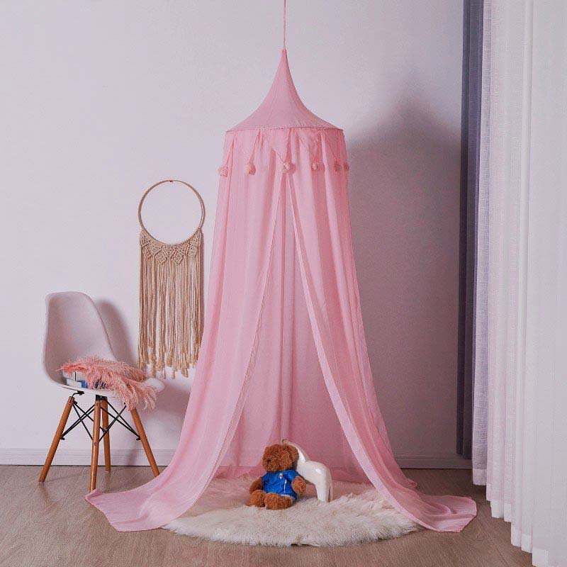 Nordic Ins2021 New Handmade Fur Ball Children's Tent Bed Curtain Dream Babies' Mosquito Net Home Decoration Four Colors