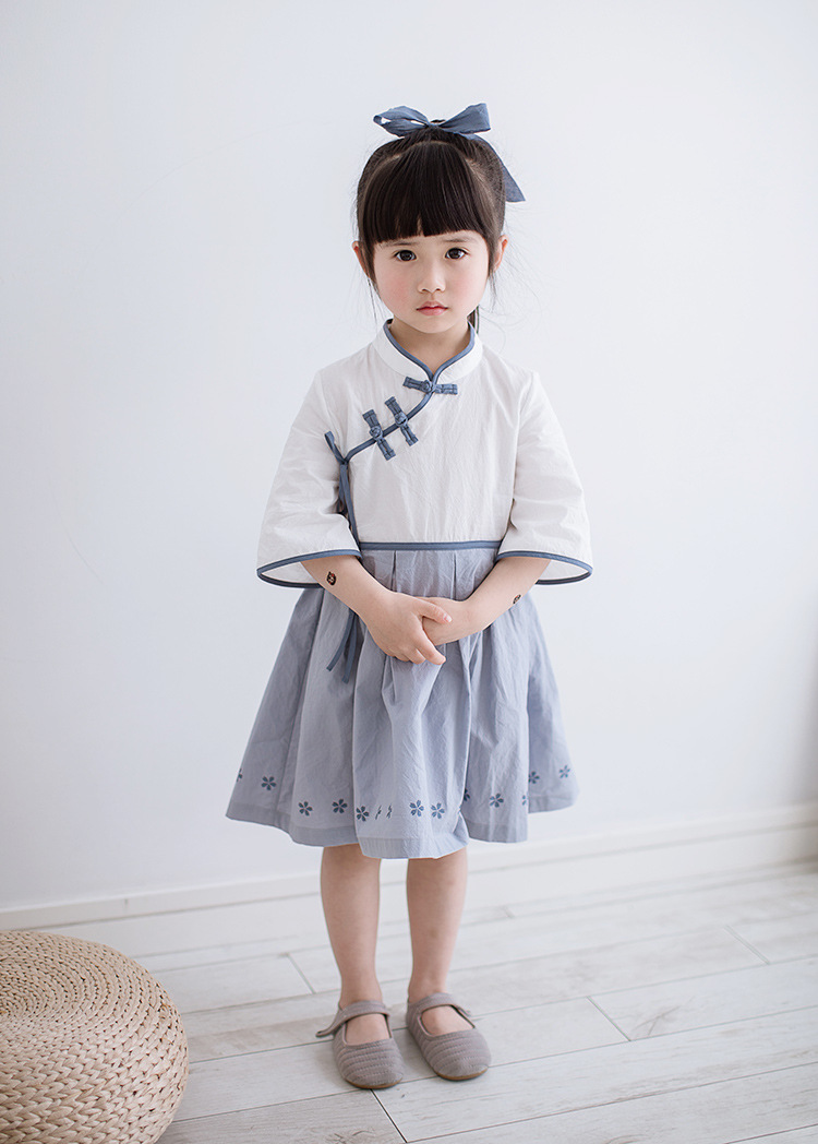 贝优可十里桃花三粒扣中式学院风连衣裙中国风民族服饰女童中小童