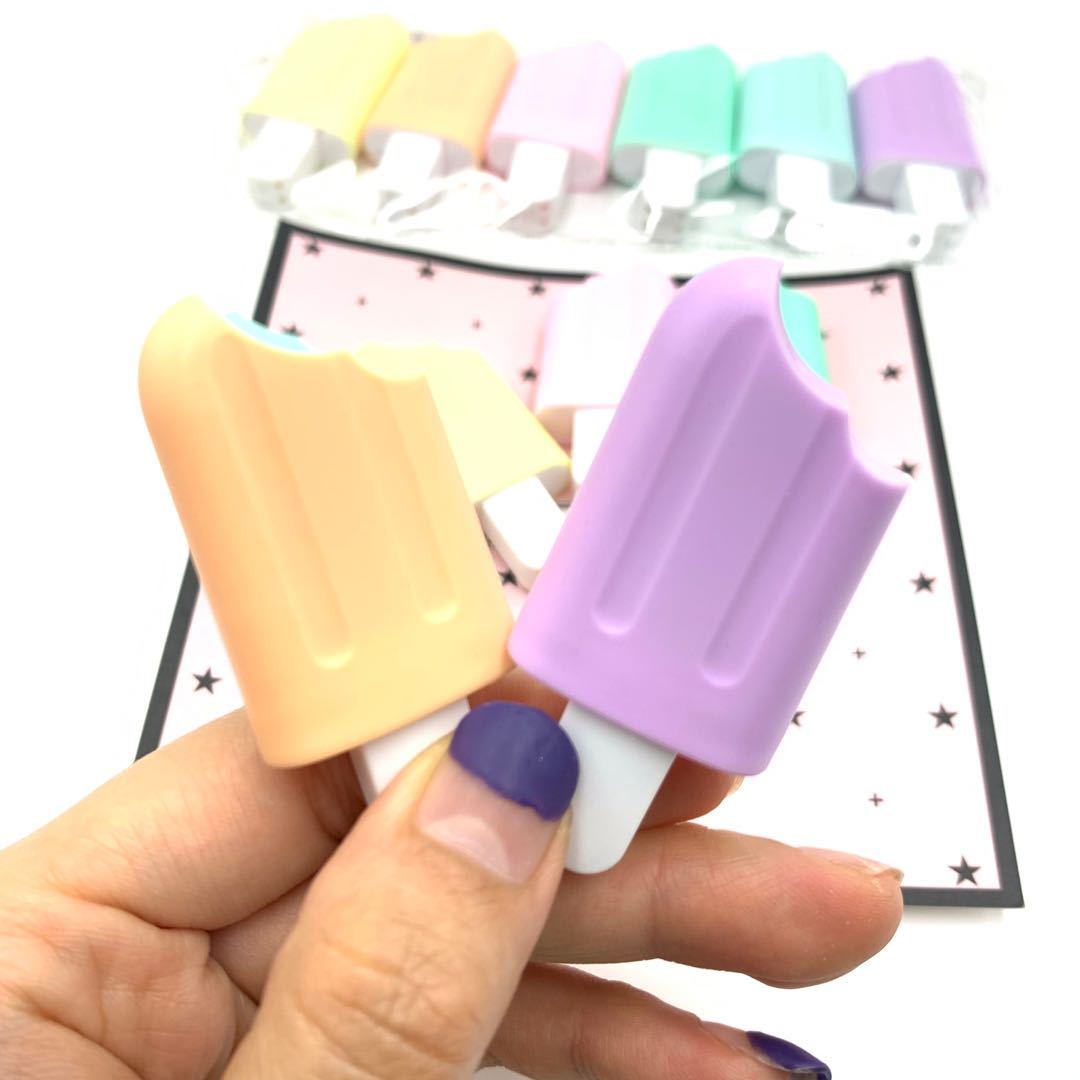 韩国文具雪糕荧光笔6色套装迷你冰棒重点标记笔儿童彩色涂鸦笔批