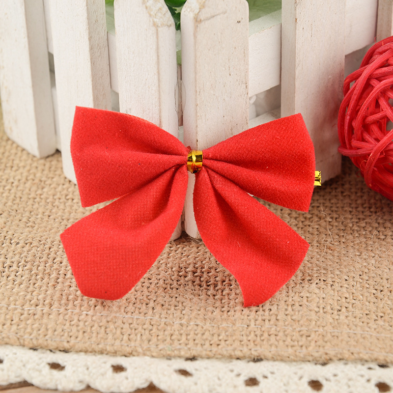 Christmas Bow Red Flocking Bow Christmas Tree Hanging Decorations Wholesale Garland Accessories 12 Pack