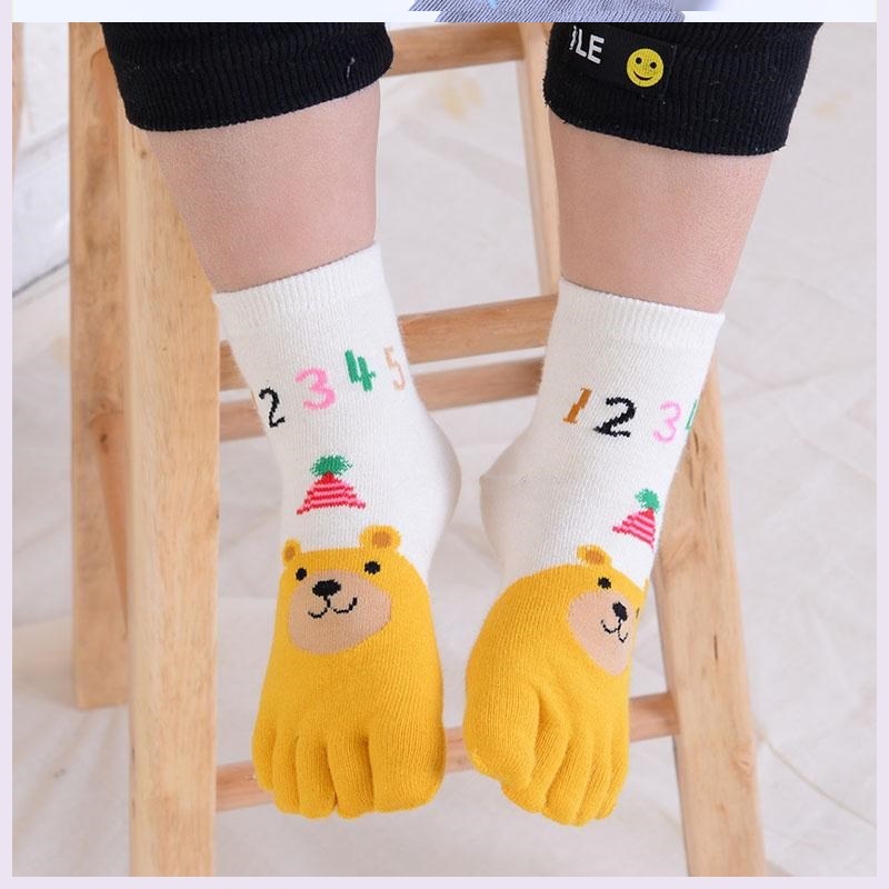 款5儿童五指袜子棉卡通中筒3-12岁指头儿童袜脚趾头6中大童防臭
