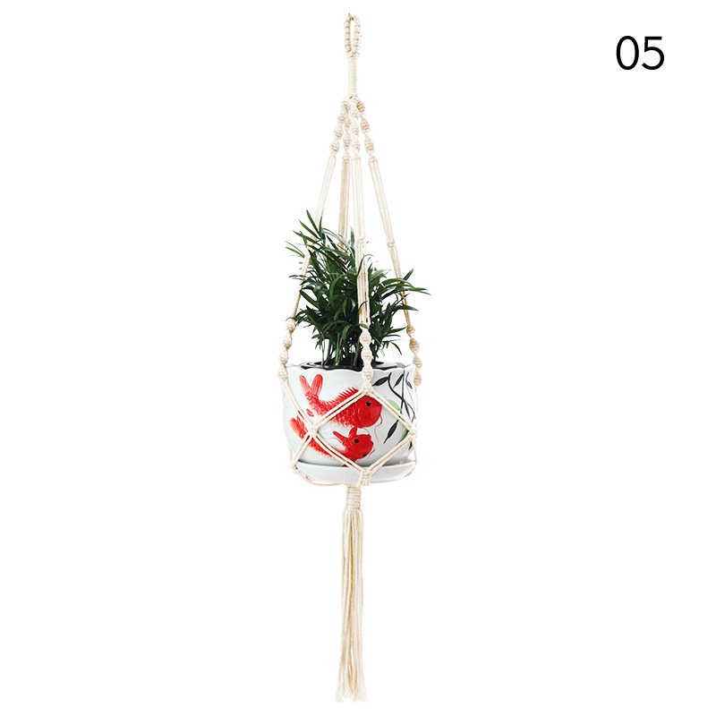 Exclusive for Cross-Border Cotton String Flower Pot Cradle and Flower Pot Net Bag Hand-Woven Cotton String Plant Hanging Flower Pot Net Bag