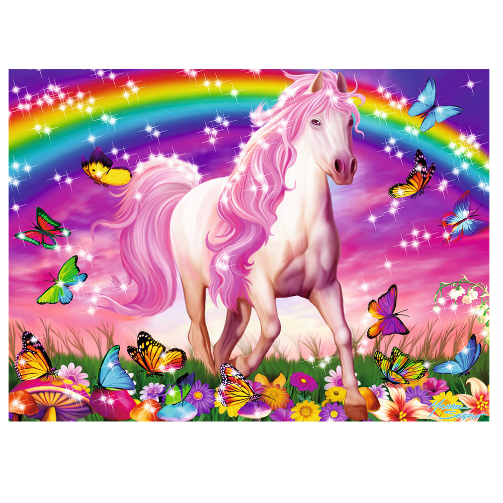 5d钻石画定制彩虹马蝴蝶钻石十字绣满钻骏马diy钻石绣客厅装饰画