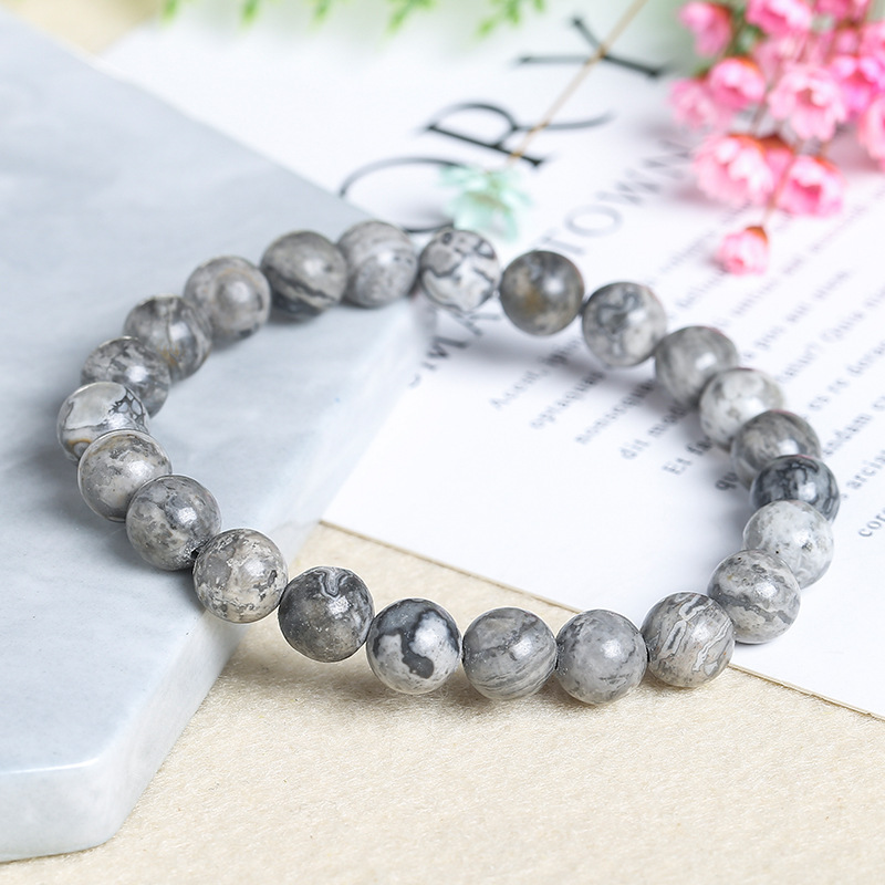 晶德珠宝 地图石手链 简约单圈男女款弹力手串现货批发厂家直供