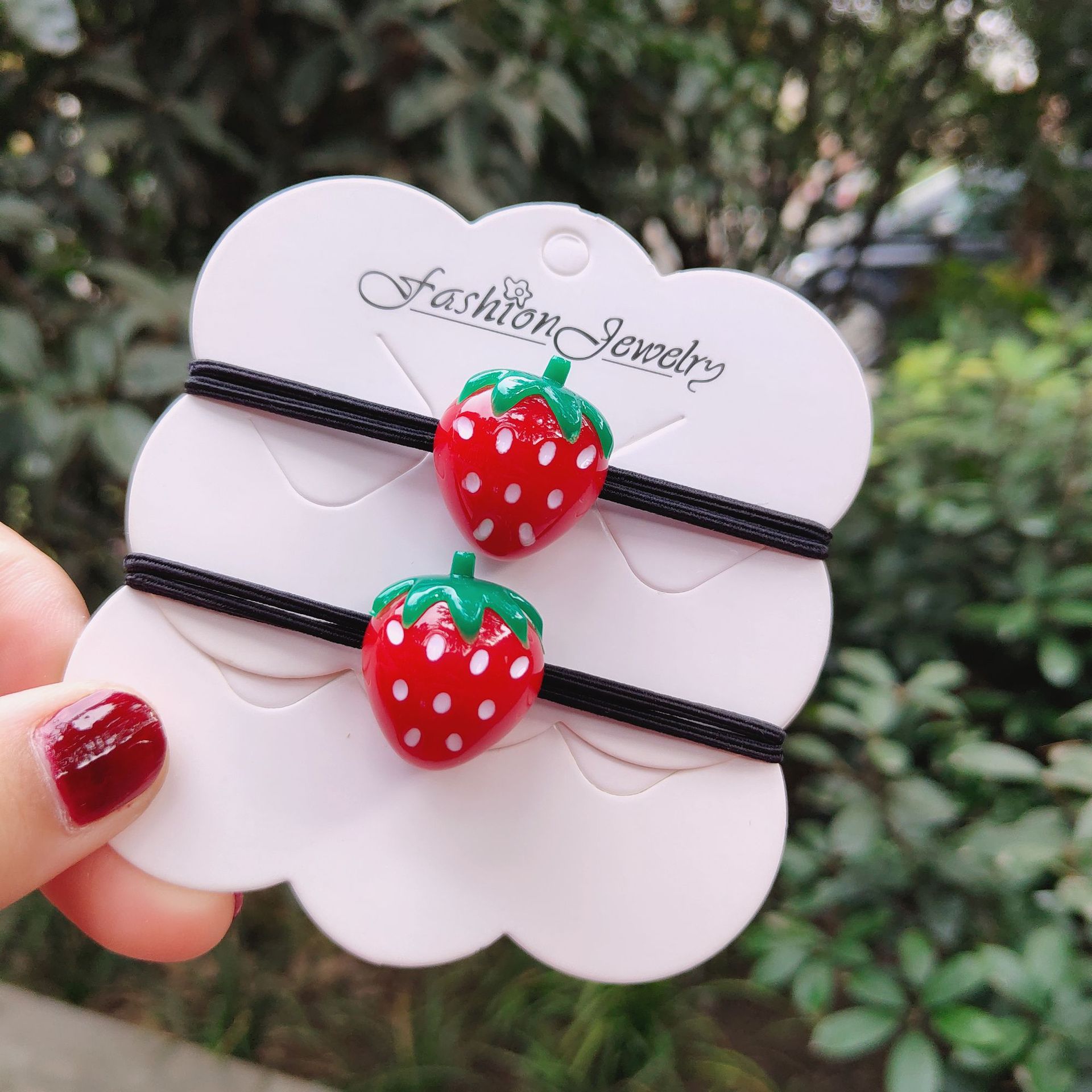 新款丸子头草莓打结发圈批发儿童黑色头绳简约女网红发饰厂家直销