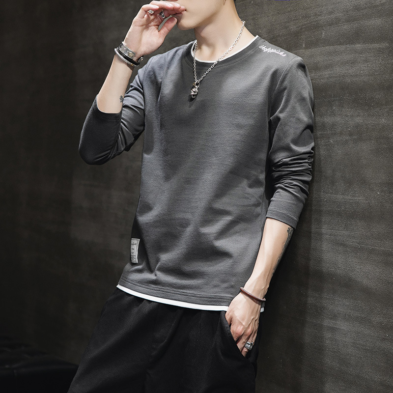 Men's Long-Sleeved T-shirt 2023 Spring and Autumn New Fashion Clothes Korean Style Casual Bottoming Shirt Cotton T-shirt Men's Delivery