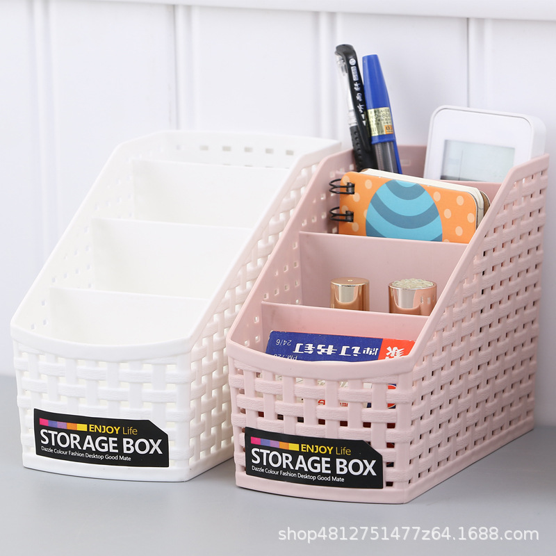 批发 仿藤编收纳盒 办公桌面客厅 多功能化妆品摇控器收纳整理架