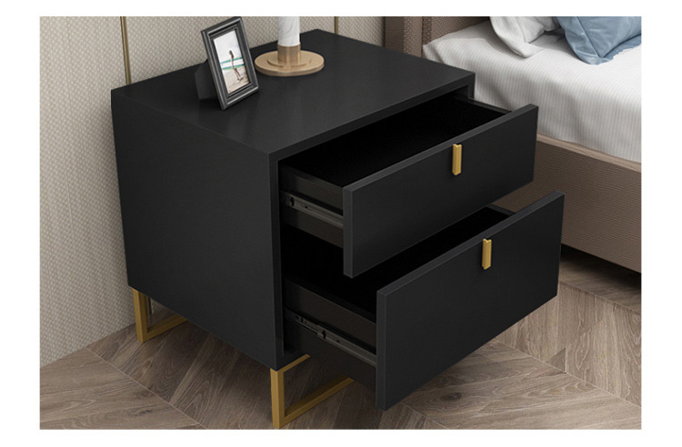 轻奢风床头柜子黑色艺术北欧后现代简约铁艺卧室床头储物柜整装