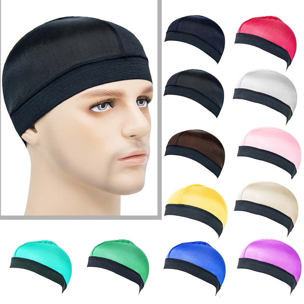 Amazon Hot-Selling Silk Breathable Bottoming Hat Wig Dome Cap Wide-Brimmed Stretch round Cap Wave Cap