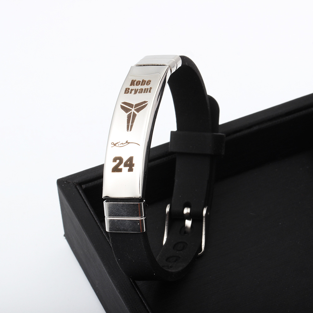 wish新款纪念科比激光刻字不锈钢硅胶手环手镯 跨境腕带批发