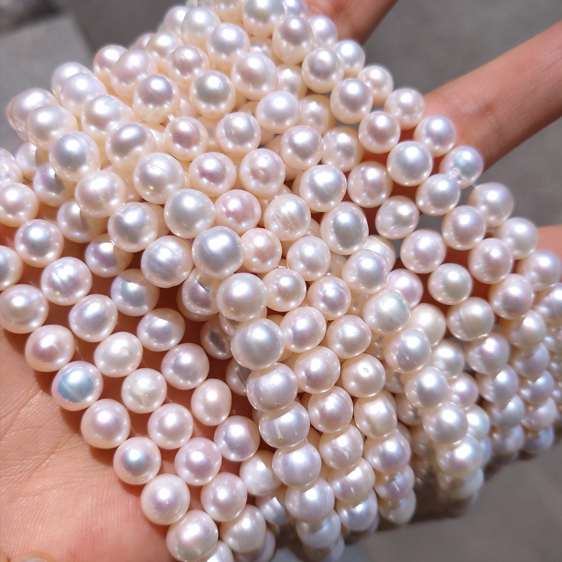 7mm天然淡水珍珠冲头裸石散珠批发自然生长纹珍珠项链手链半成品