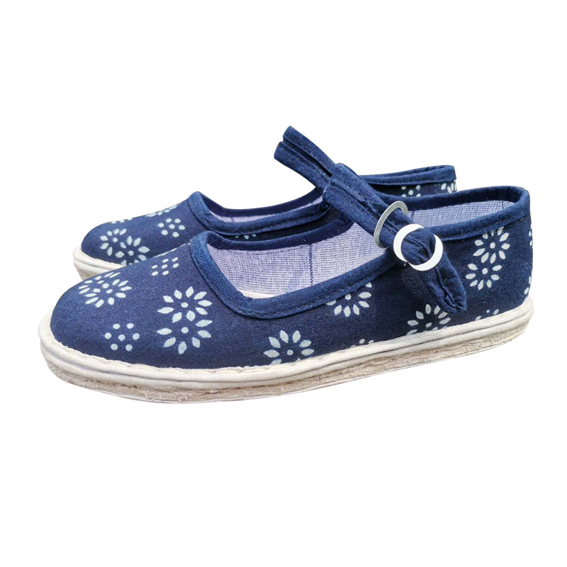 乌镇纯手工蓝印花布鞋 老北京菊花复古女鞋千层底布鞋透气