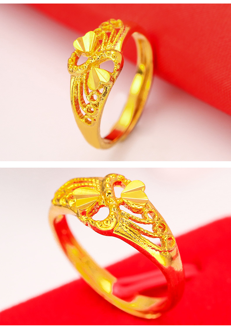 开口车花黄铜镀黄金女戒 镀24k金戒指 女 越南沙金女士仿金戒指女