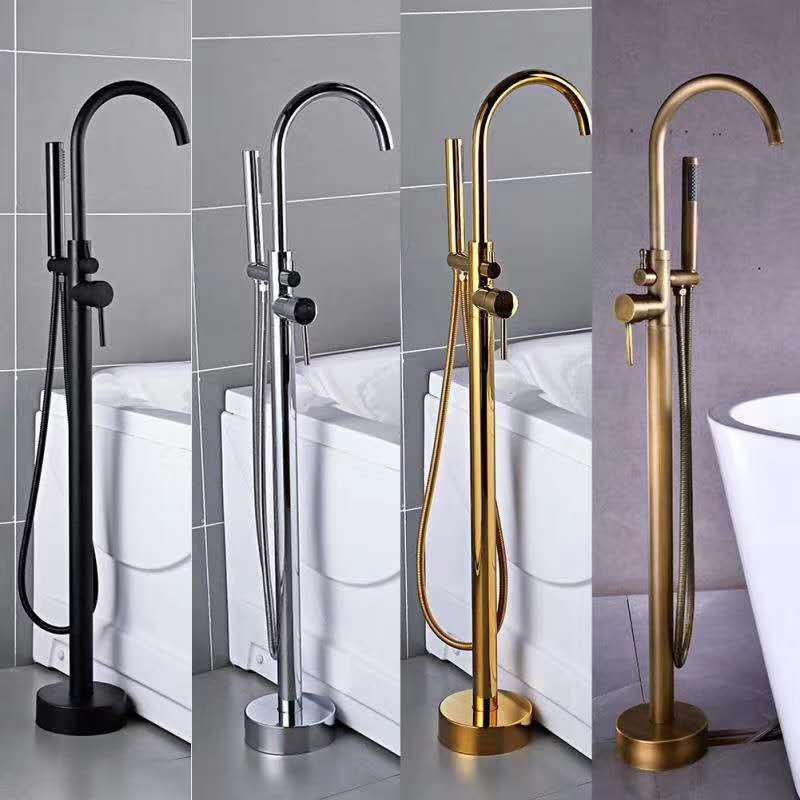 跨境落地浴缸龙头冷热混水阀缸边龙头欧式双用大分水立式浴缸龙头